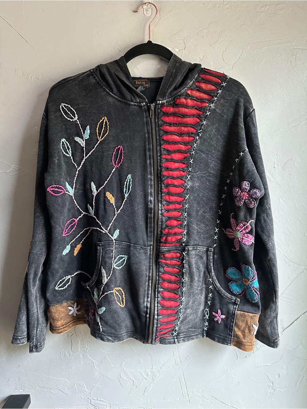 Rising International Embroidered Hoodie Whimsigoth Boho Fairy Grunge XL